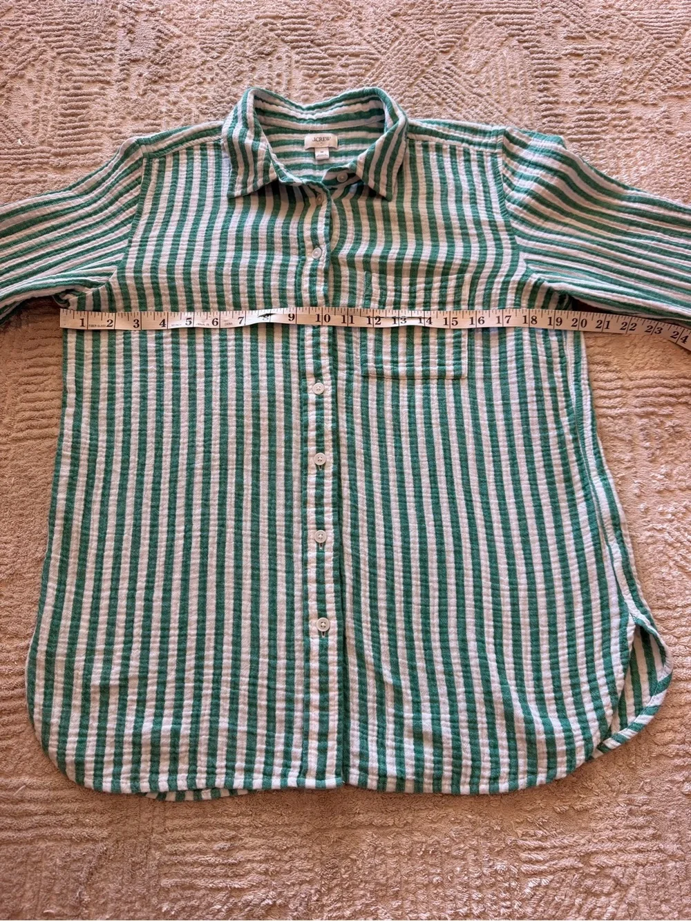 J.Crew Green White Striped Cotton Button Down Shirt Size Medium